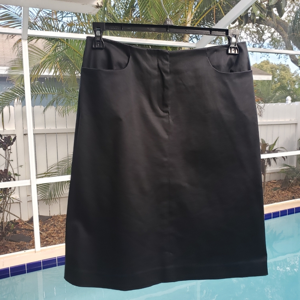 Theory Black Sateen Pencil Skirt w/ pockets